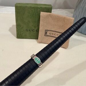 Gucci Interlocking Enamel G Sterling Silver Ring | Size 9.5